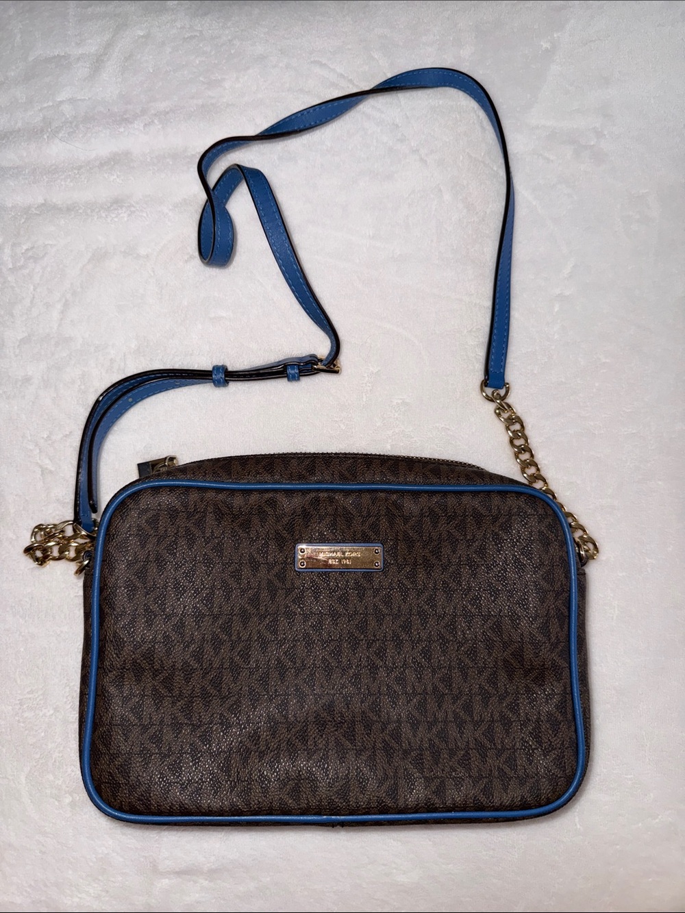 Michael Kors Brown with Blue Trim Crossbody Camera Bag